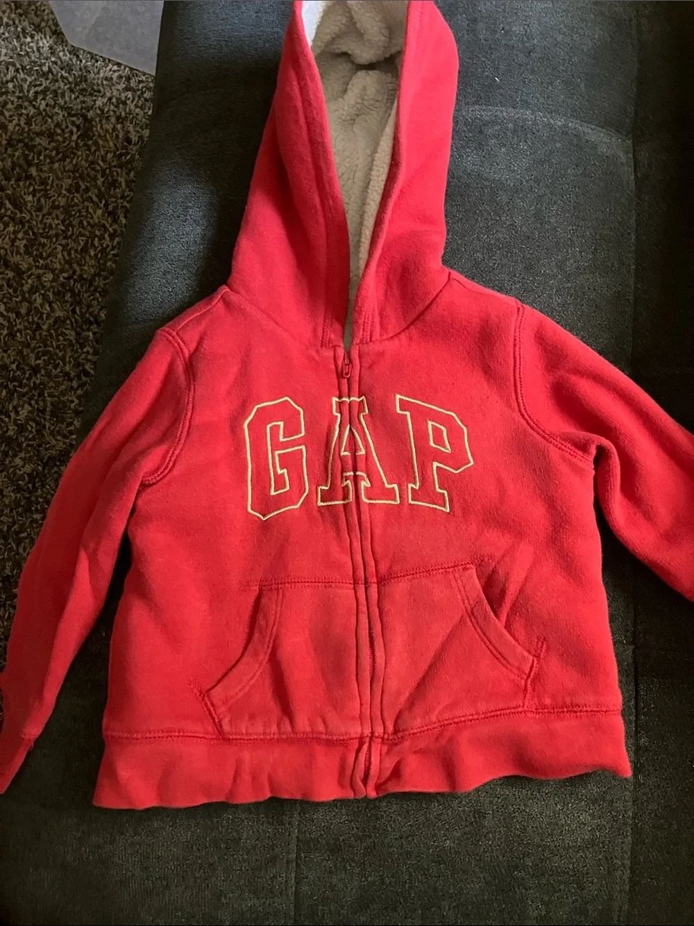 GAP Kids Bright Red Zip-Up Hoodie with Sherpa Lined Hood